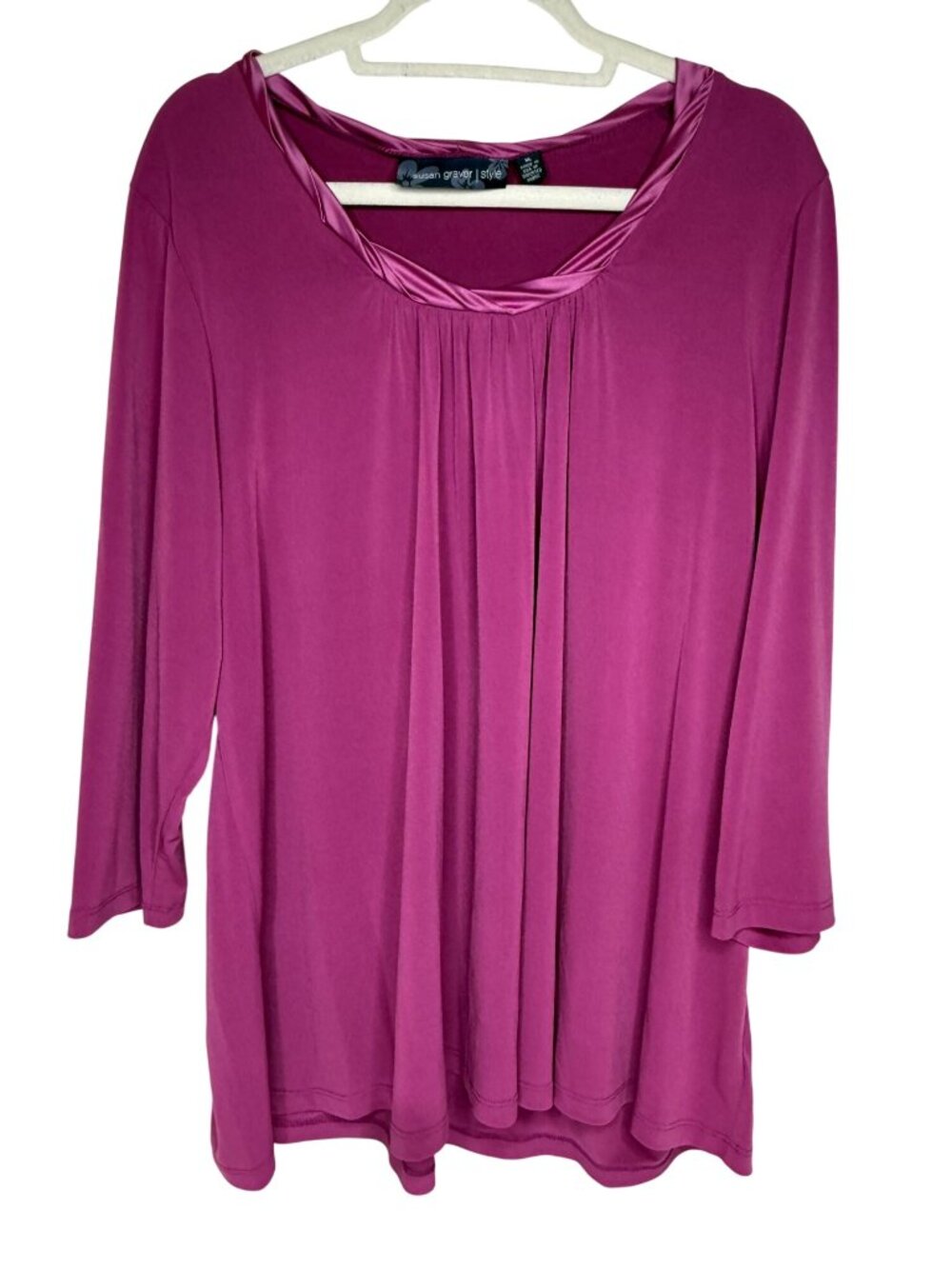 Susan Graver Style XL Magenta Satin Trim Stretch Tunic Top
